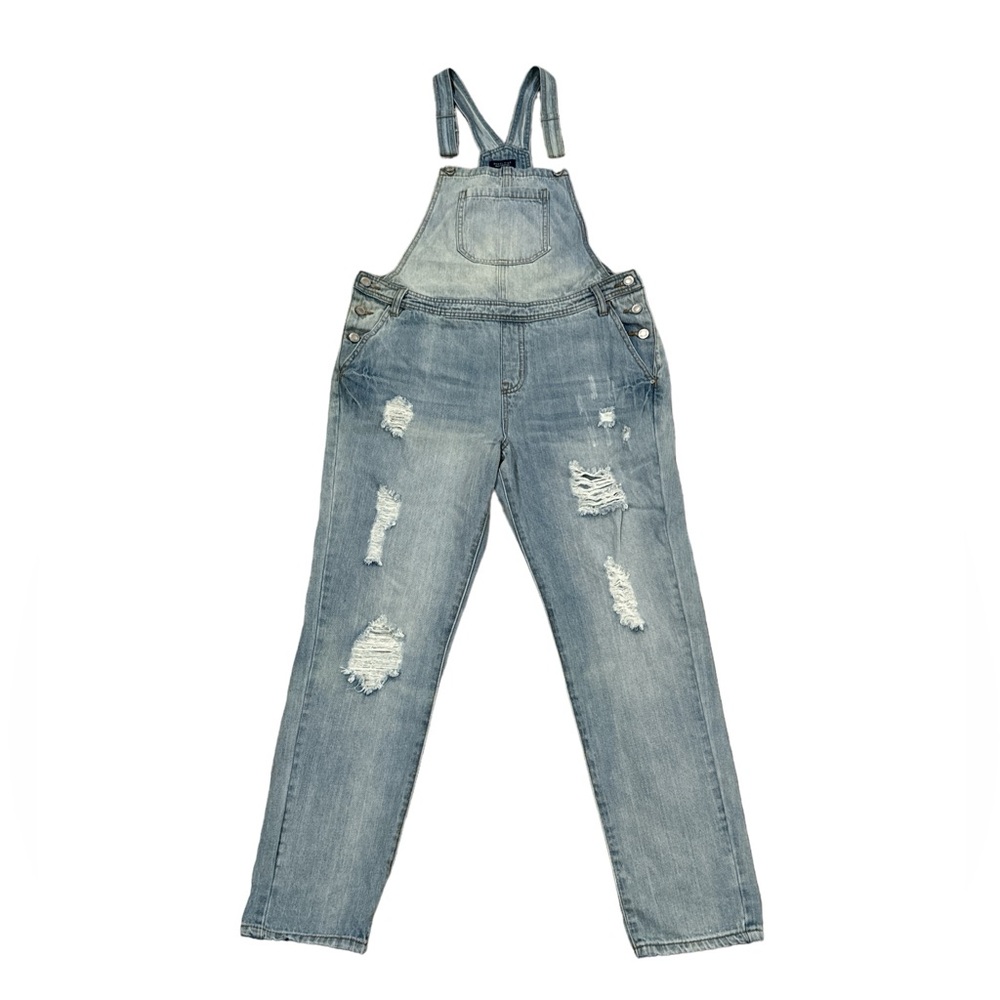 Angel Kiss Light Wash Distressed Destructed Denim Overalls Large